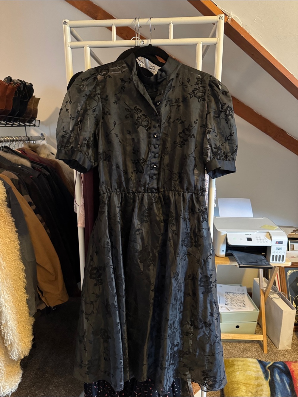 Black sheer floral dress L Large